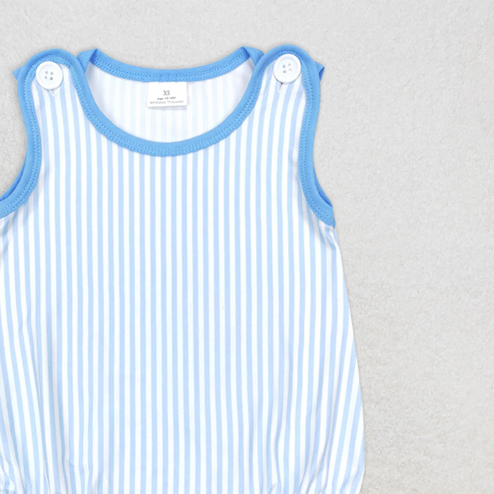 SR0711 RTS NO MOQ Baby Boys Summer Rompers Baby Infant Boys Blue Stripes Sleeveless Rompers