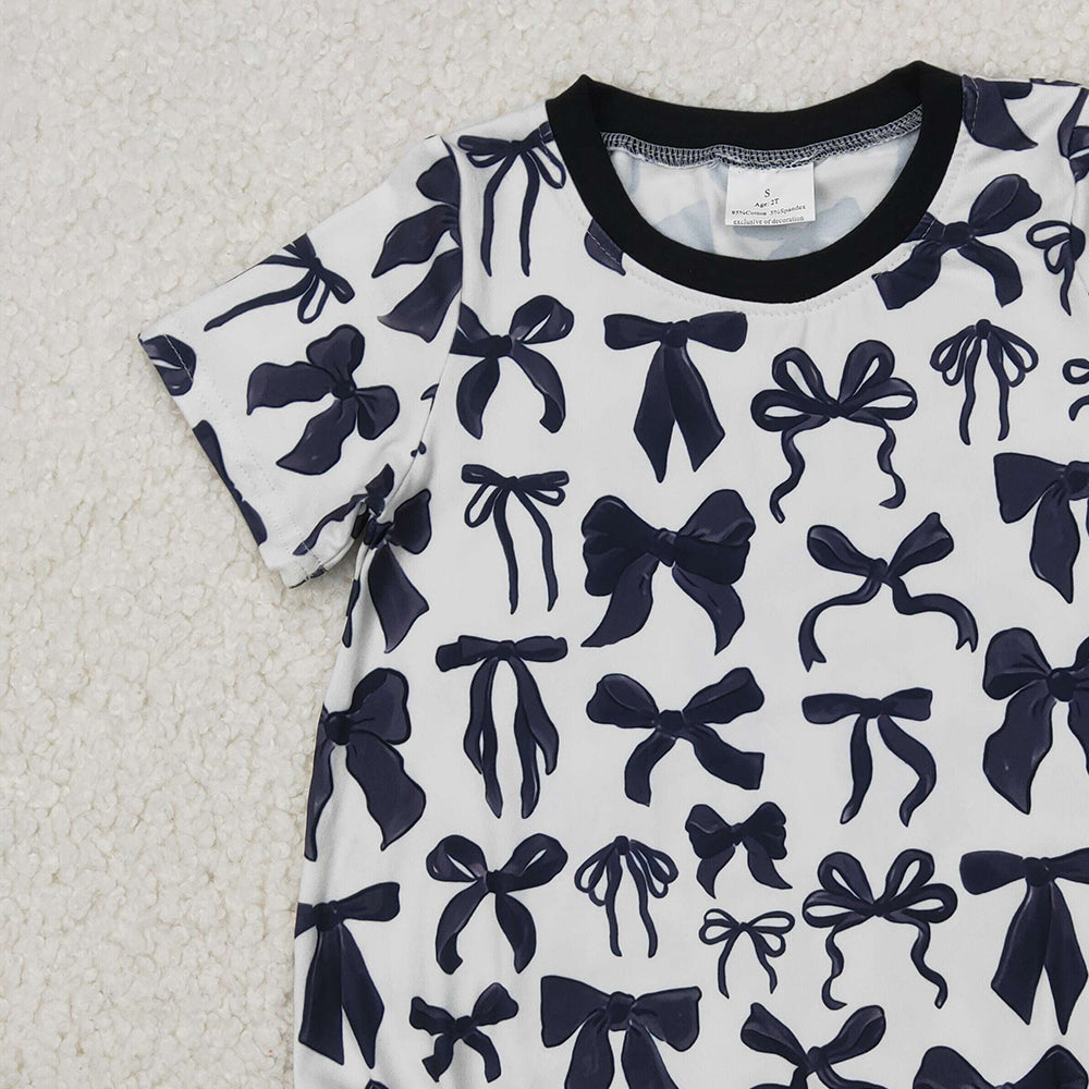 6.11   SR2820 RTS NO MOQ Baby Girls Summer Romper Short sleeves black bow baby girls summer romper