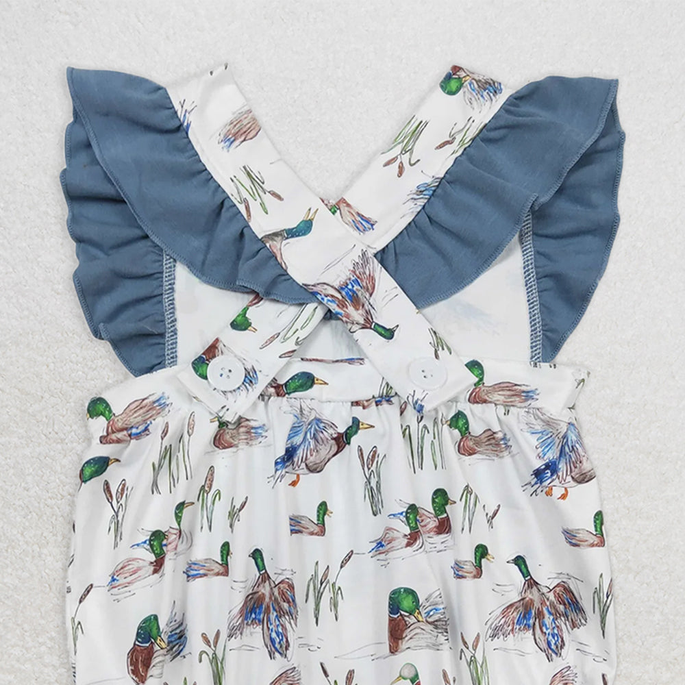 USA Shop (in stock)SR0893 RTS NO MOQ Baby Girls Summer Rompers Baby Girls Duck Straps Ruffle Summer Rompers