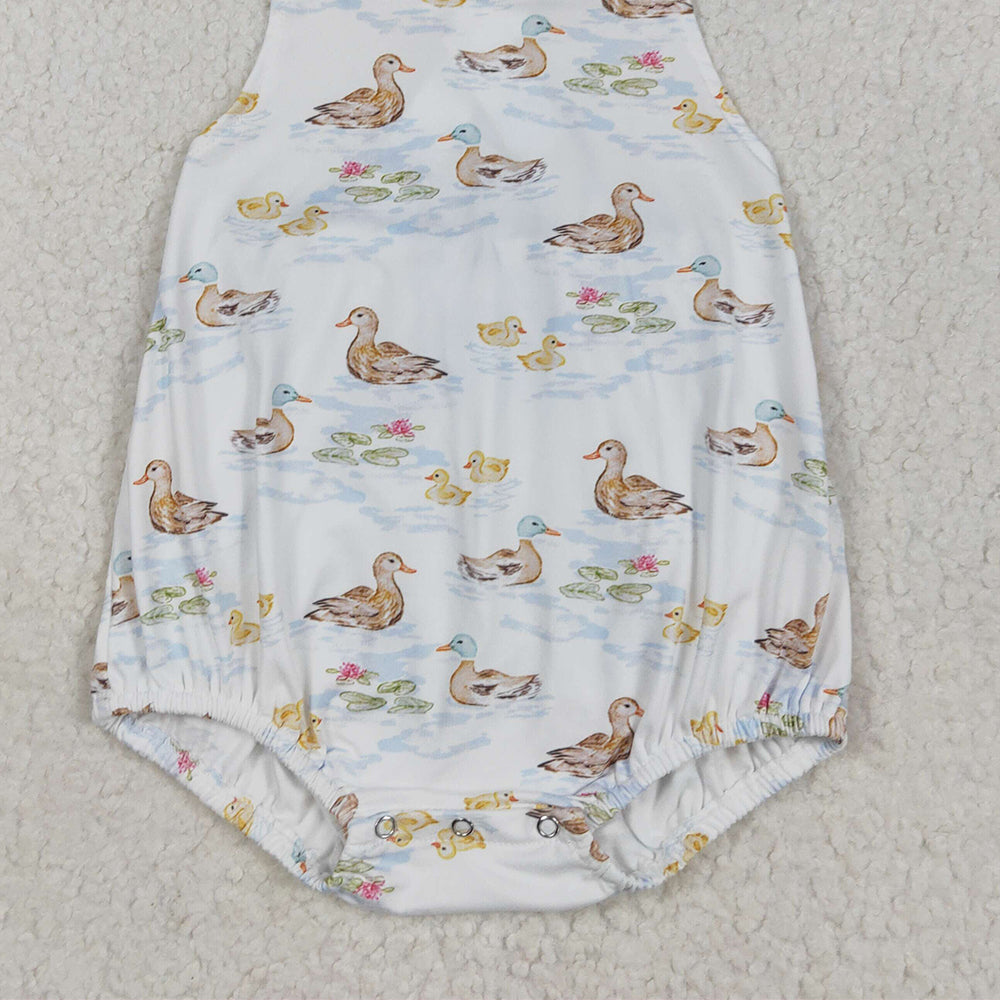 5.16 SR3029 RTS NO MOQ Baby Boys Summer Rompers Straps duck print baby boy summer romper