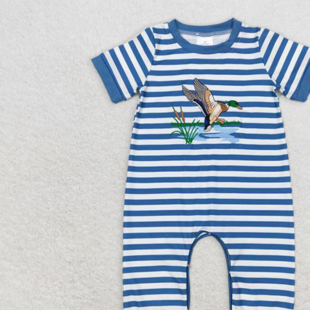 SR0554 RTS NO MOQ Baby Boys Summer Rompers Baby Boys Blue Stripes Duck Tops Shorts Brother Clothing Sets