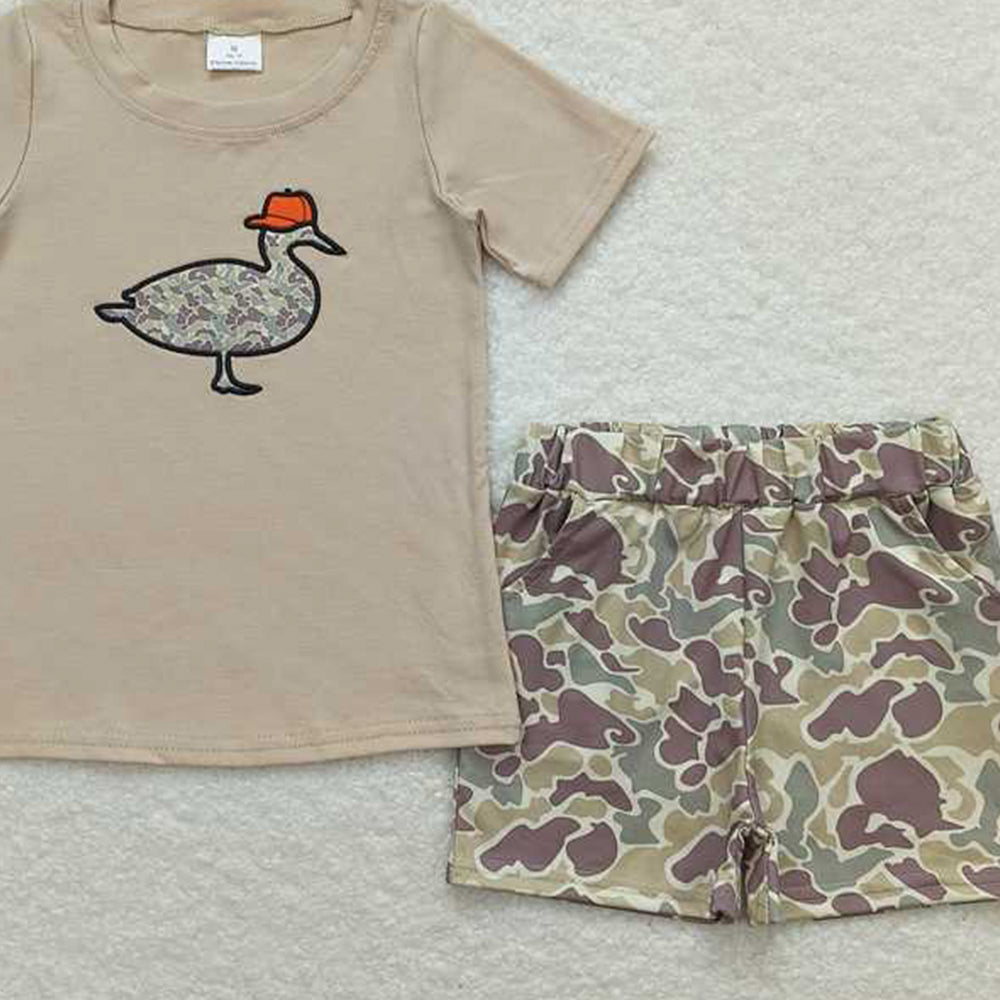 USA Shop (in stock) Short sleeves duck hat top camo shorts kids boys clothing