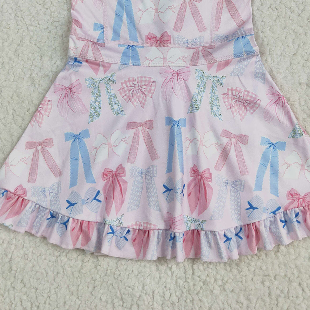 7.15  GSD2295RTS NO MOQ Baby Girls Summer Yoga Dress Baby Girls Active Wear Colorful Bow In Pink Yoga Dress