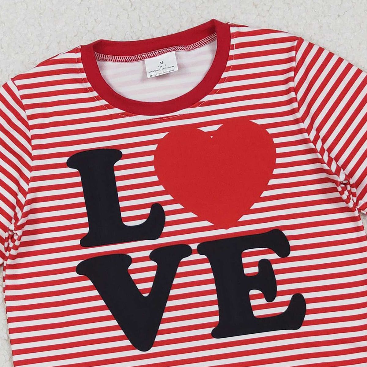 10.28 RTS NO MOQ （In stock）GT1235 Baby Girls Long Sleeve Tops Baby Girls Red Stripe Love Heart Valentine Tee Shirts Top