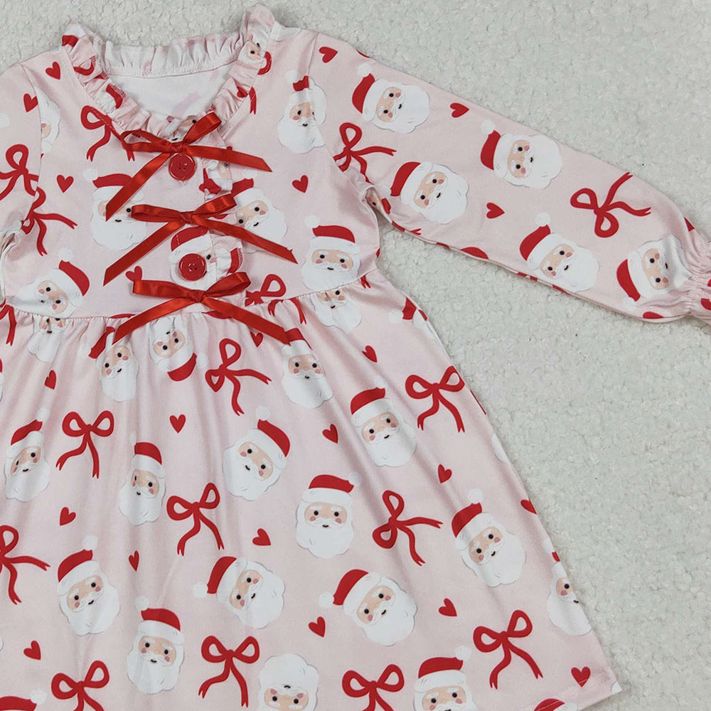 RTS NO MOQ （In stock）GLD1233  Baby Girls Winter Dress Red Bows Santa Christmas Knee Length Dresses