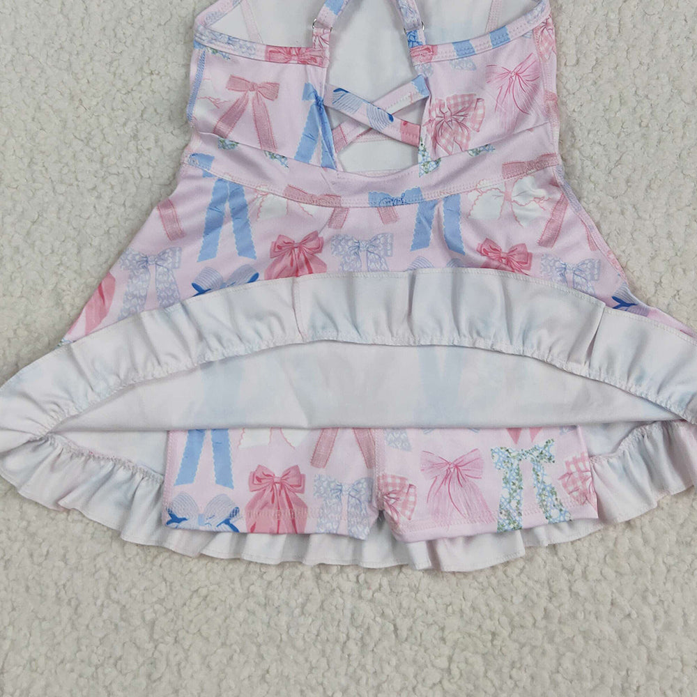 7.15  GSD2295RTS NO MOQ Baby Girls Summer Yoga Dress Baby Girls Active Wear Colorful Bow In Pink Yoga Dress