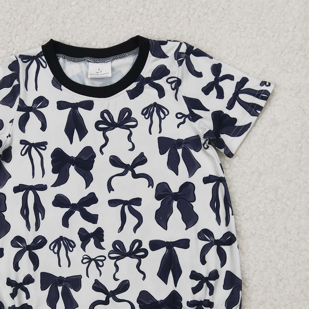6.11   SR2820 RTS NO MOQ Baby Girls Summer Romper Short sleeves black bow baby girls summer romper