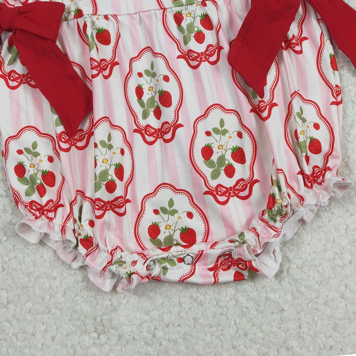 1.27 RTS NO MOQ （In stock）SR3890 Baby Girls Pink Stripe Flowers Strawberry Ruffle Rompers