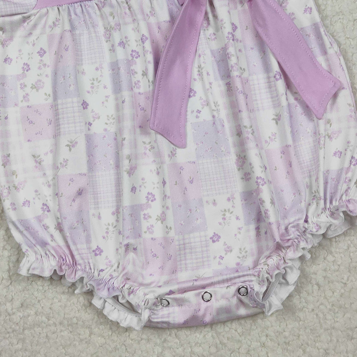 2.3 RTS NO MOQ （In stock）SR3730 Baby Girls Short Sleeve Flowers Checked Bow Top Ruffle Rompers