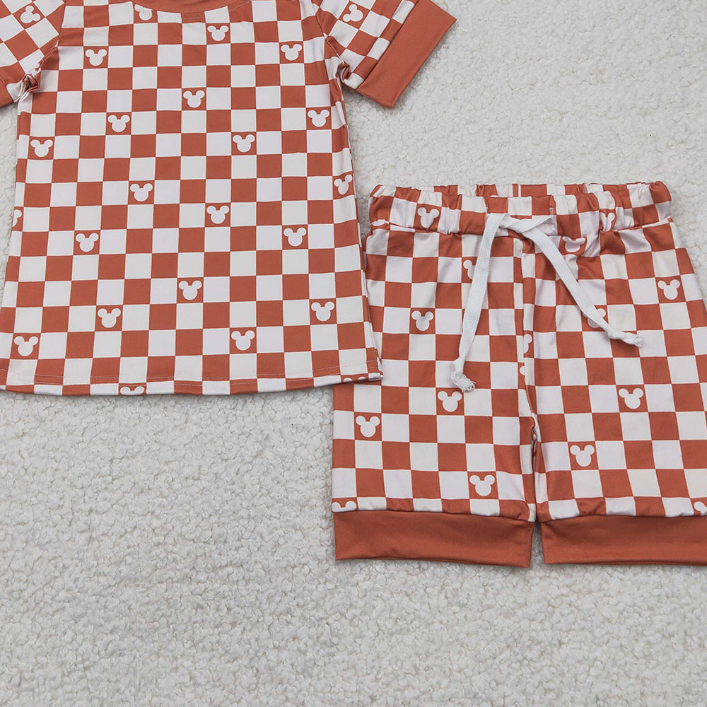 6.13  GSSO2232 RTS NO MOQ  Baby Girls Summer Outfits Khaki Cartoon Mouse Top Tee Shorts Clothes Sets