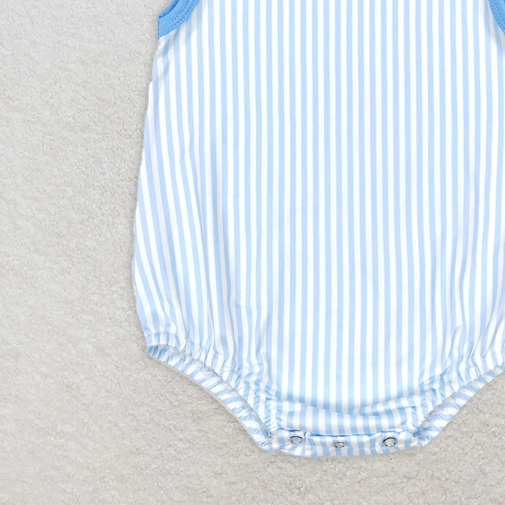 SR0711 RTS NO MOQ Baby Boys Summer Rompers Baby Infant Boys Blue Stripes Sleeveless Rompers