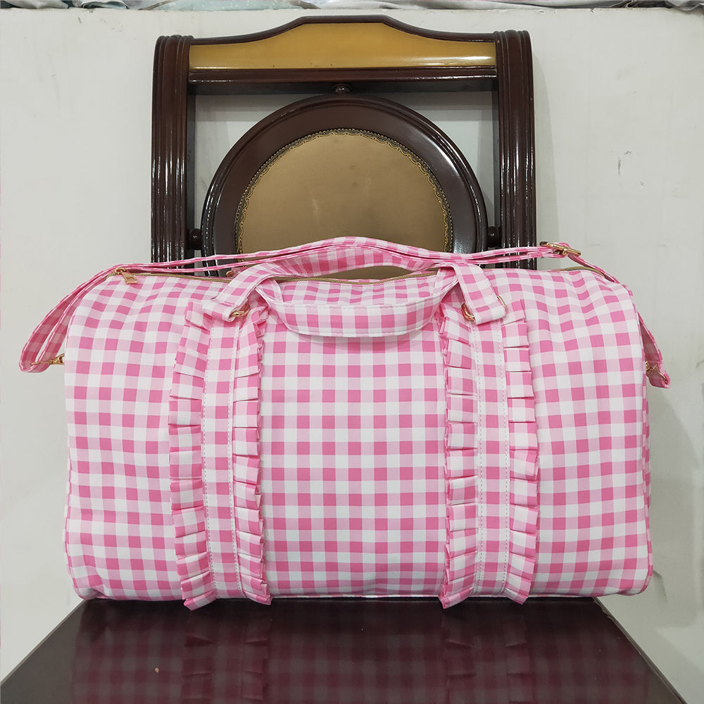USA Shop (in stock) BA0302RTS NO MOQ Baby Bags Pink Checkered Print Gym Duffle Bags