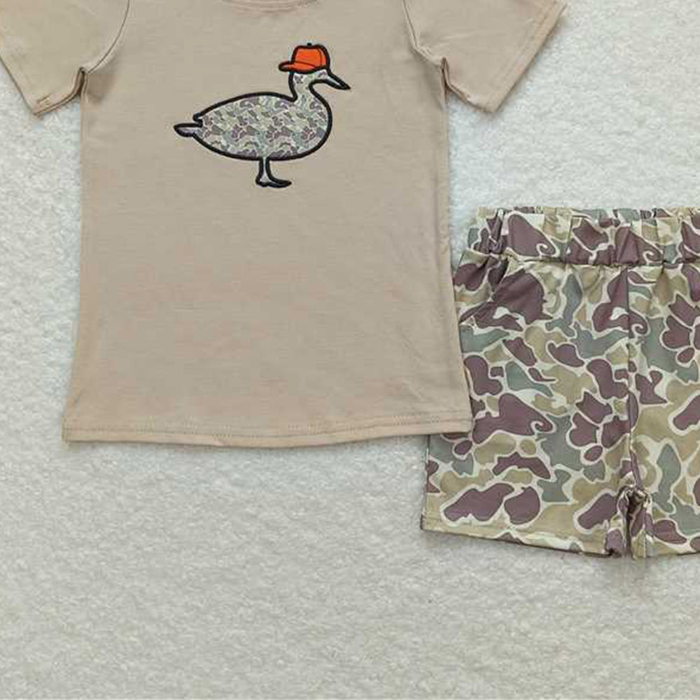 USA Shop (in stock) Short sleeves duck hat top camo shorts kids boys clothing