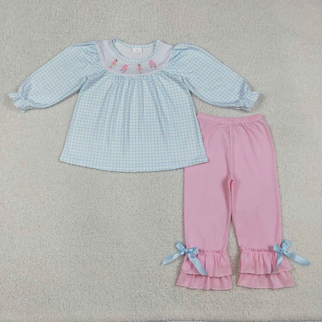 12.19 RTS Sibling Baby Girls Embroidery Bows Hearts Tunic Ruffle Pants Valentines Clothes Sets