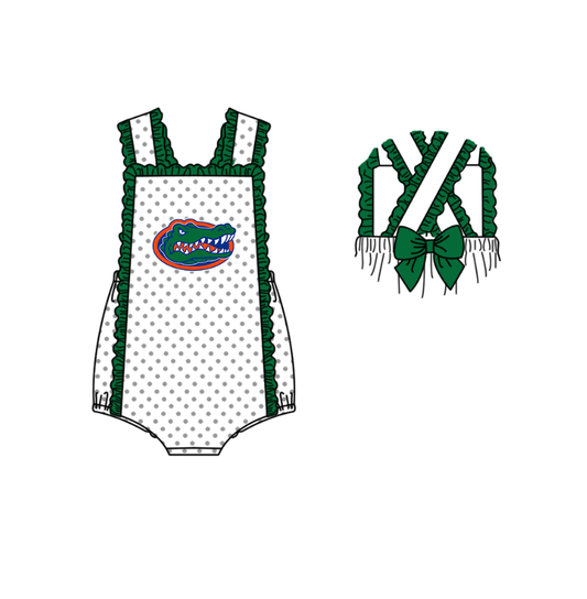 CUSTOM MOQ 5 Baby Girl Green Crocodile Summer Team Sleeveless Rompers