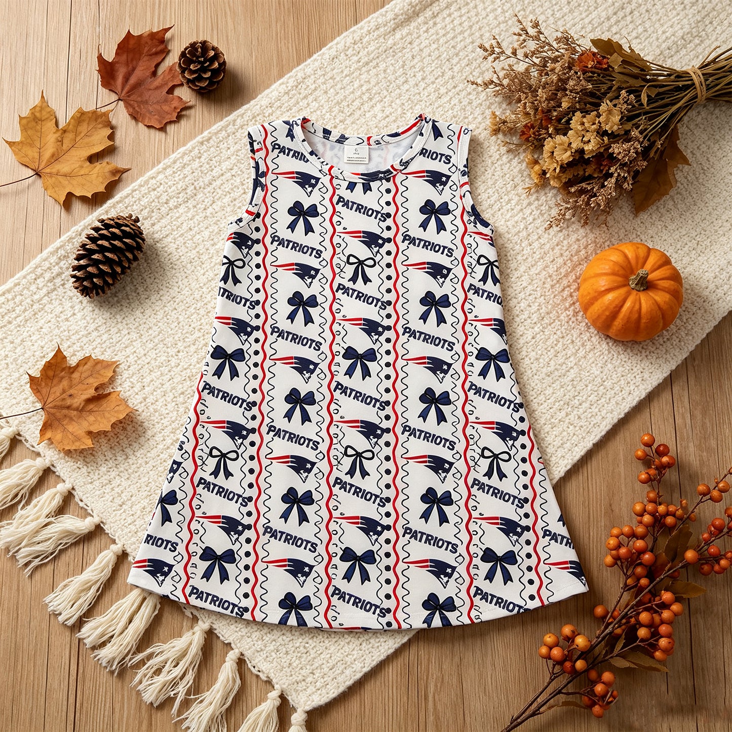 RTS NO MOQ （In stock）milk silk GSD4293 Baby Girls Sleeveless Bows Patriots Stripe Team Knee Length Dress