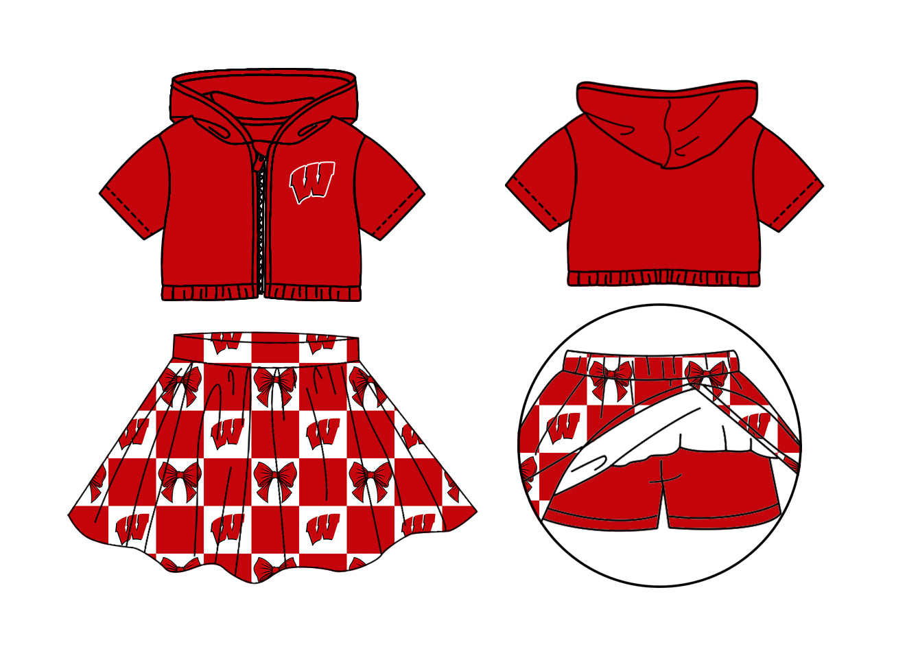 CUSTOM MOQ 5 Sibing Kids Clothing for Girls Baby Girls Red W Bow Top Skirts Yoga Active Team Clothes Sets Knee Length Dress Shorts