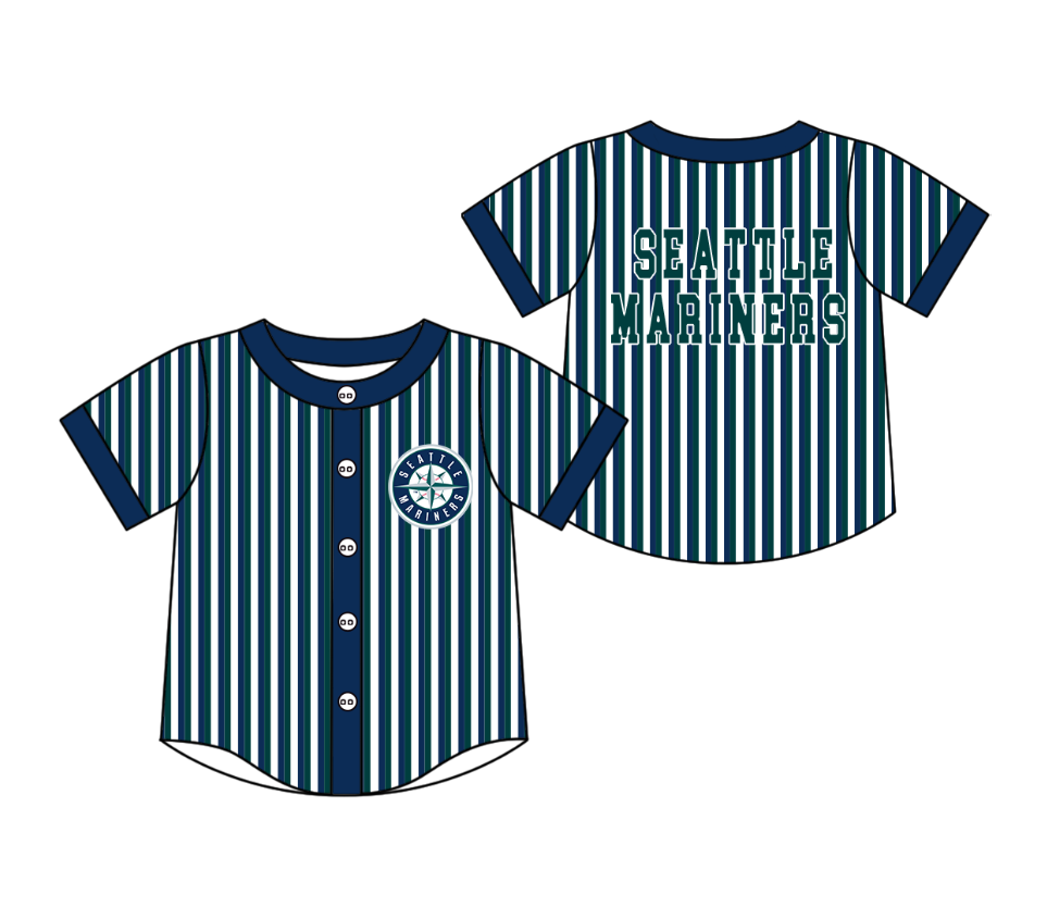 CUSTOM MOQ 5 Cute Kids Clothing Baby Kids Green Blue Stripe Short Sleeve Team T-shirts Top