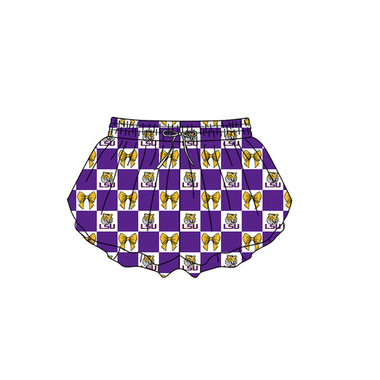 CUSTOM MOQ 5 Kids Clothing for Girls Baby Girls Purple Plaid Bottom Team Shorts