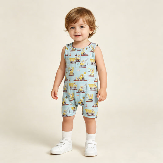 SR3085 RTS NO MOQ （In stock）Sleeveless constructions baby boy summer romper