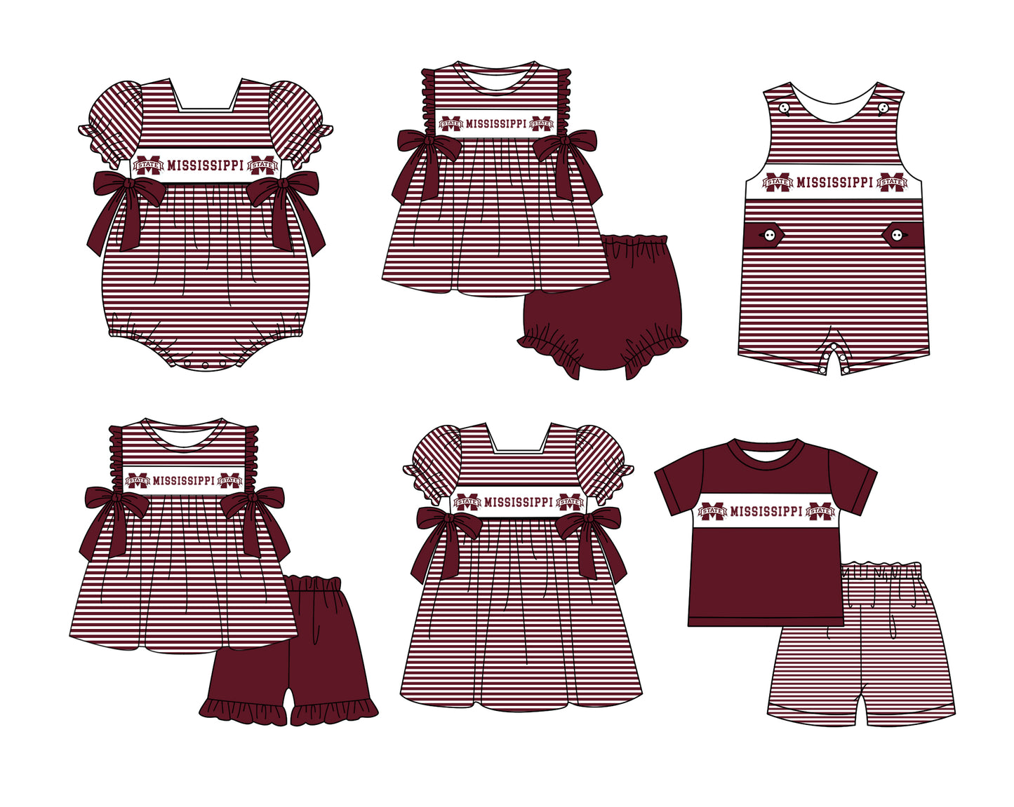 CUSTOM MOQ 5 Sibling Baby Kids Dark Red Stripe Top Ruffles Shorts Clothes Set Knee Length Dress Rompers