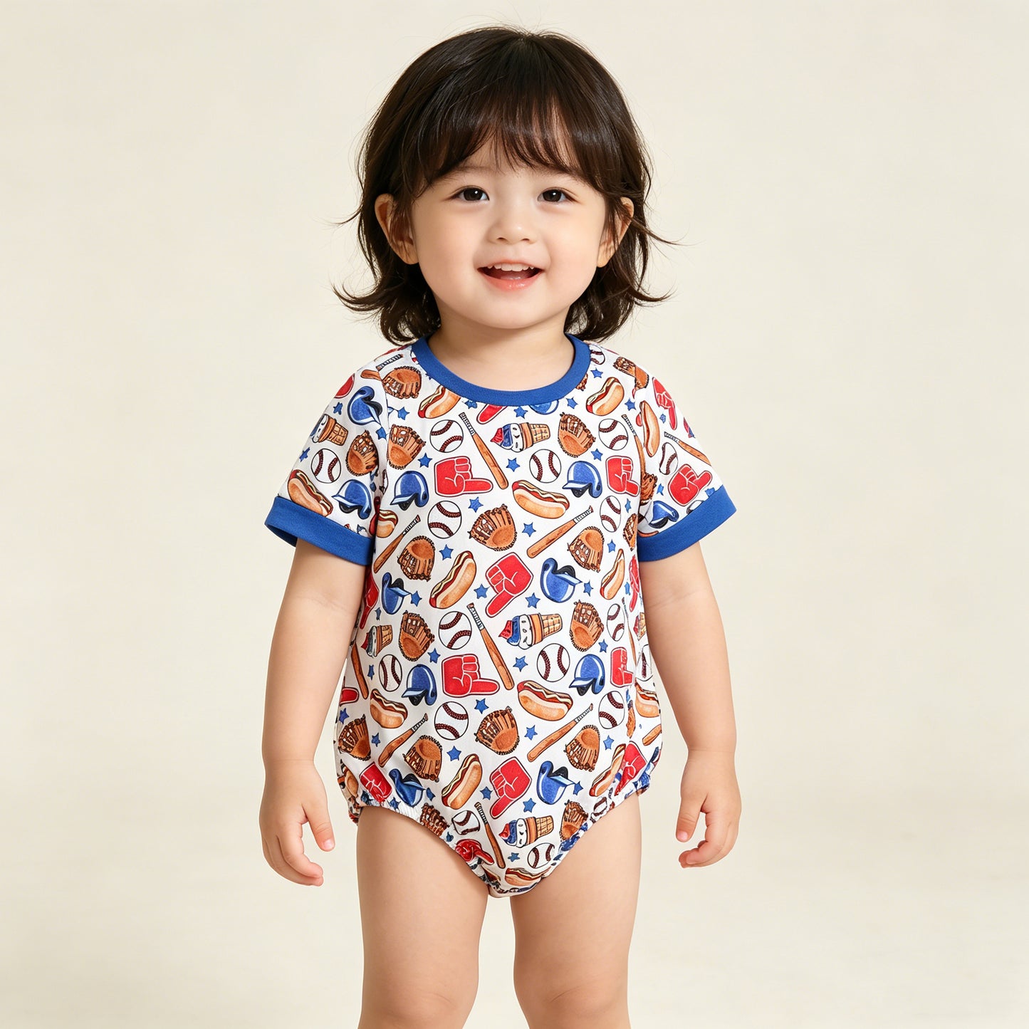 4.13 SR4030 RTS NO MOQ （In stock）Short sleeves baseball baby boy summer romper