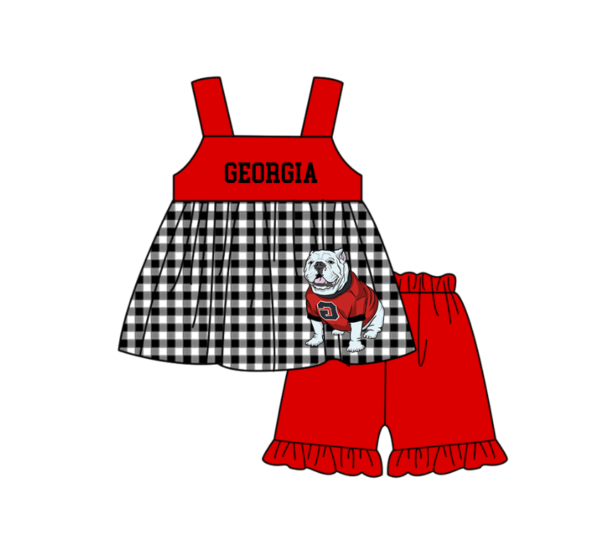 3.6 CUSTOM MOQ 5 Sibling Boys Baby Girls Bright Red Checked Top Shorts Clothes Set Knee Length Dress Rompers
