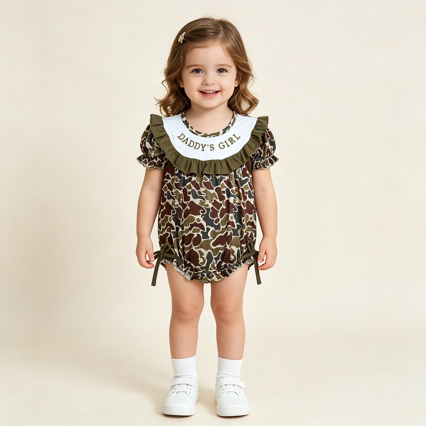 SR3919 RTS NO MOQ （In stock）Short sleeves ruffle daddy's girl camo baby romper本）