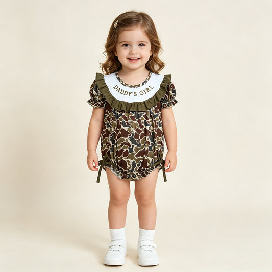 SR3919 RTS NO MOQ （In stock）Short sleeves ruffle daddy's girl camo baby romper本）