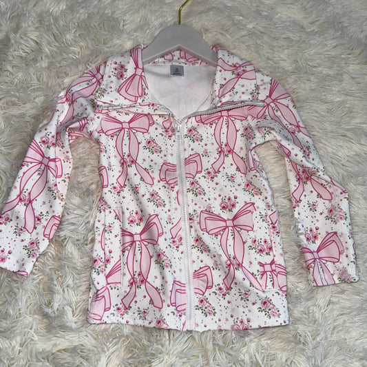 11.13 RST GT1082 Baby Girls Pink Floral Bows Plaid Zipper Pockets Yoga Active Jackets Top