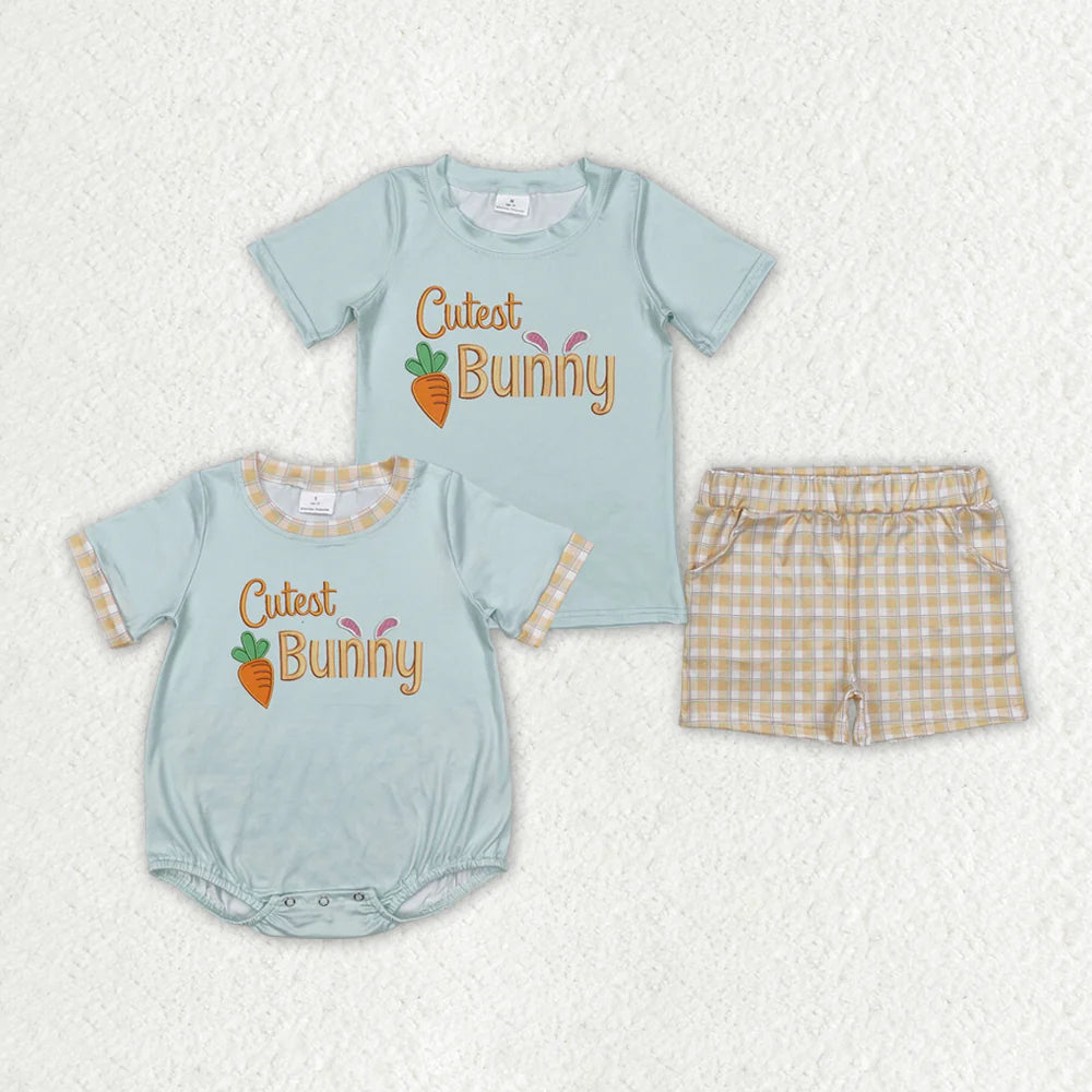 12.13 RTS Sibling Baby Boys Easter Cute Bunny Rompers Clothes Sets