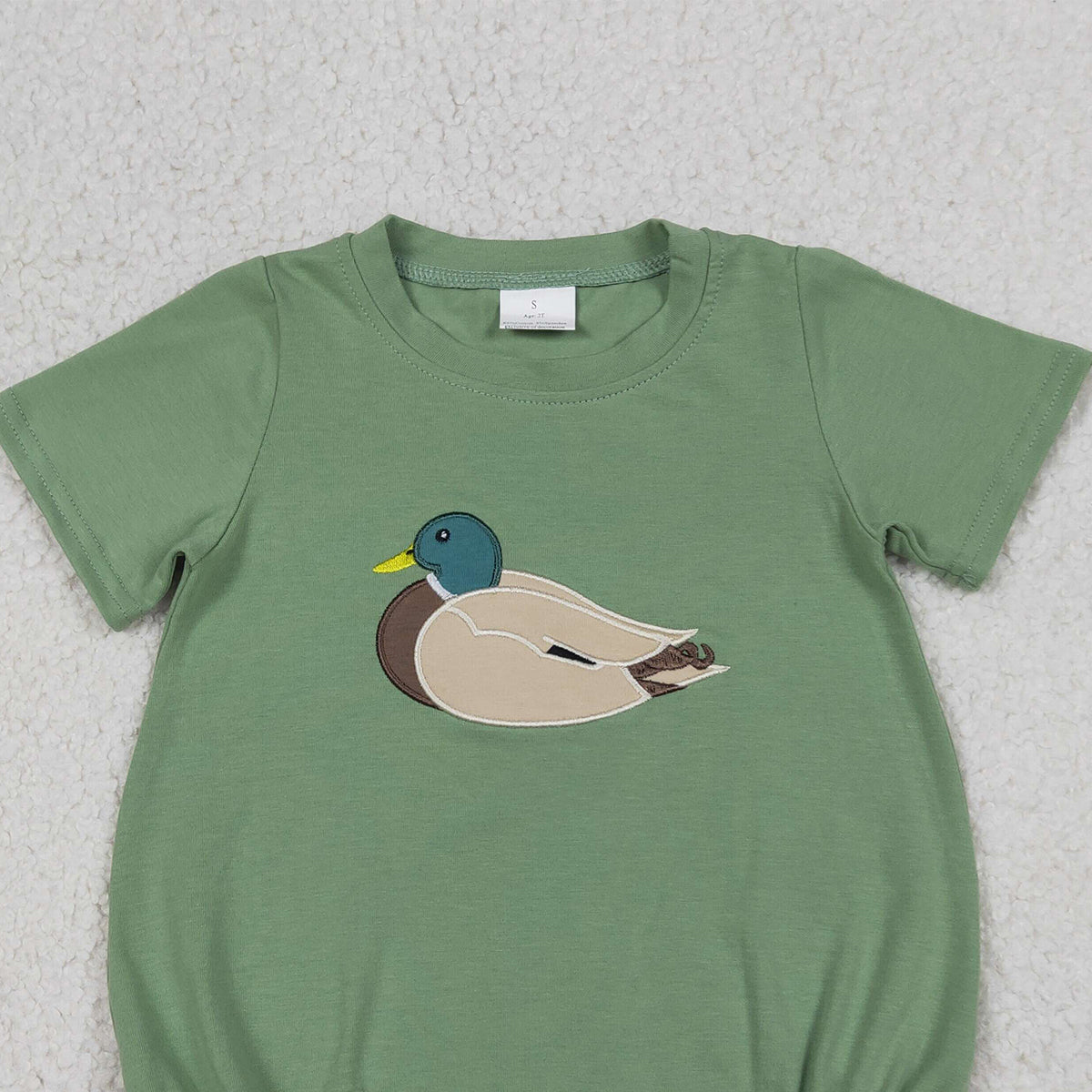 4.13 SR3444 RTS NO MOQ （In stock）Short sleeves green cotton duck embroidery baby boy romper