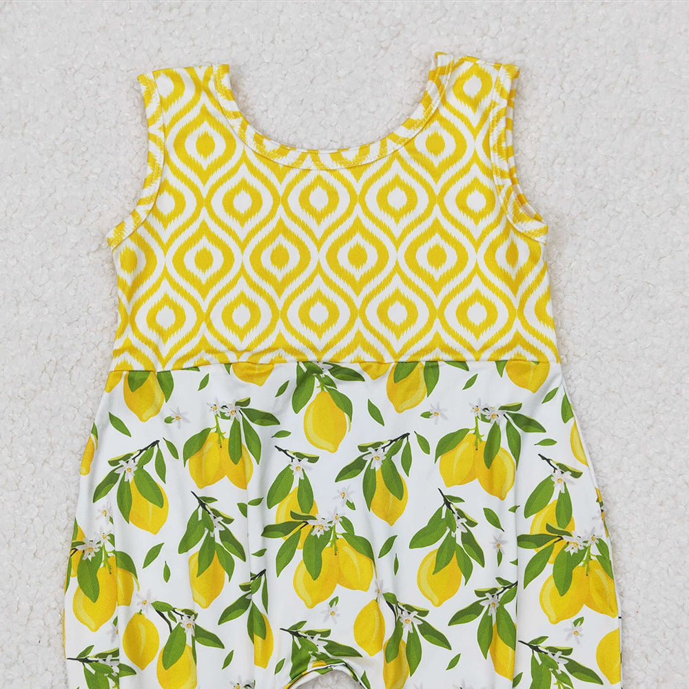 4.24 SR2676 RTS NO MOQ Yellow sleeveless lemon baby girls summer romper