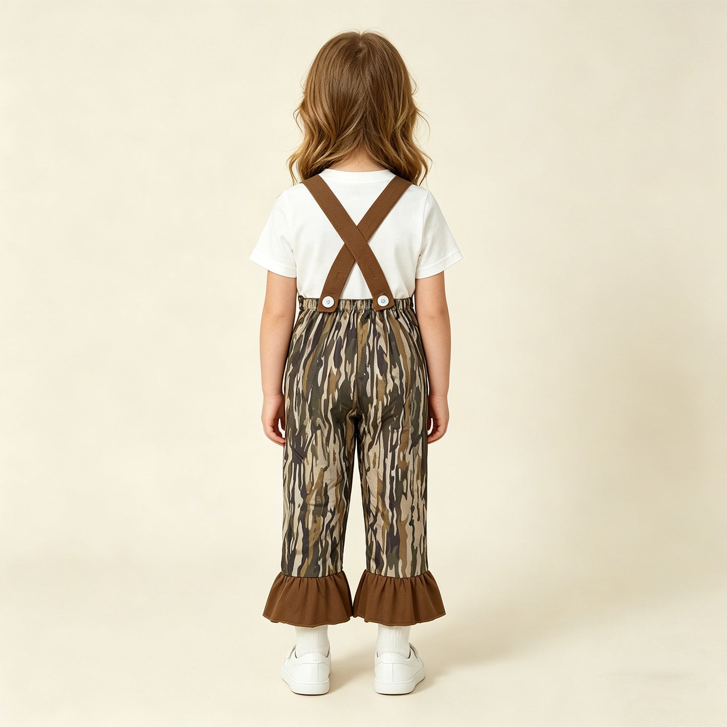 SR4047 RTS NO MOQ （In stock ）Deer embroidery brown ruffle camo kids girls jumpsuit  Reviews