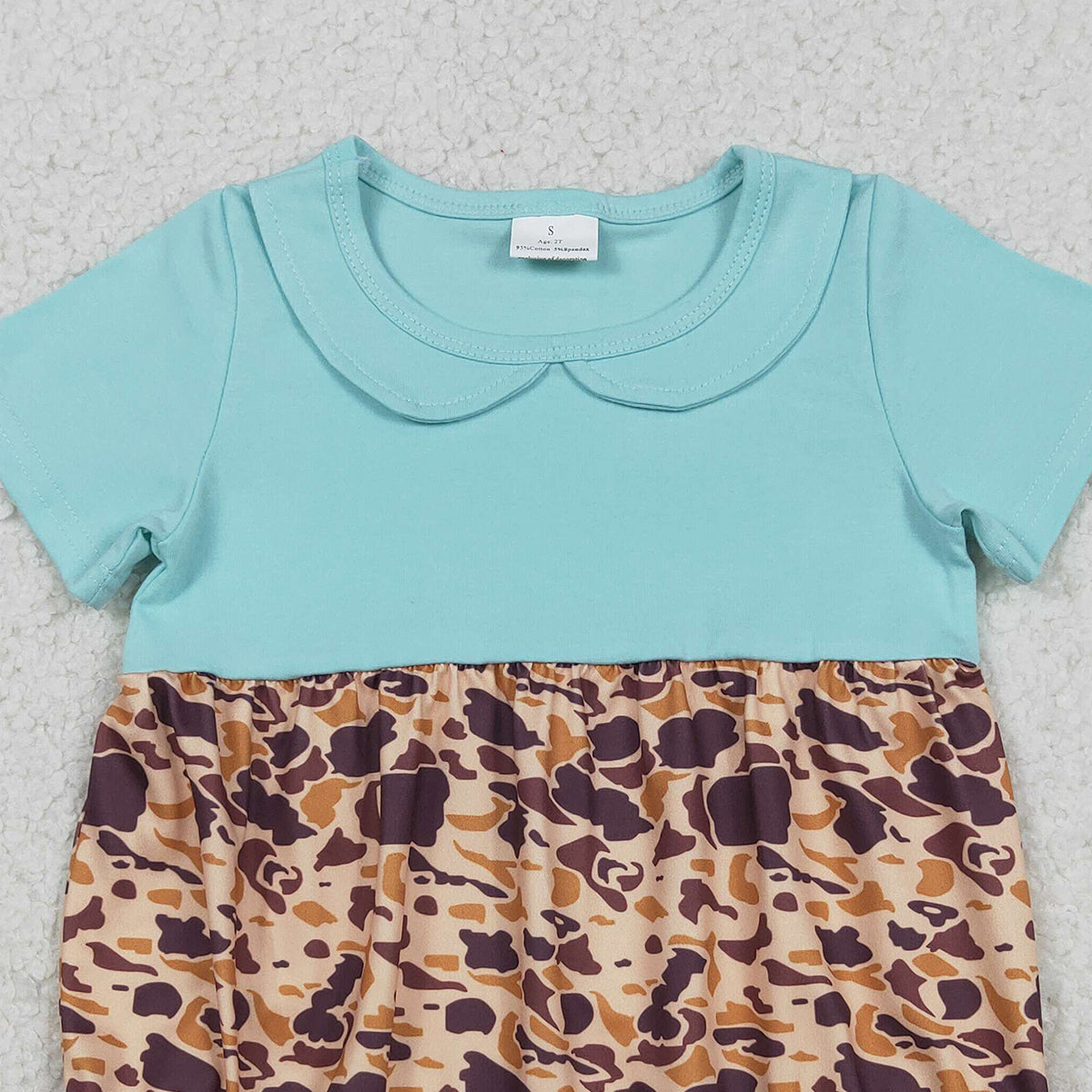 12.17 RTS NO MOQ （In stock）SR3277 Baby Girls Short Sleeve Southern Brown Camo Collar Ruffle Rompers