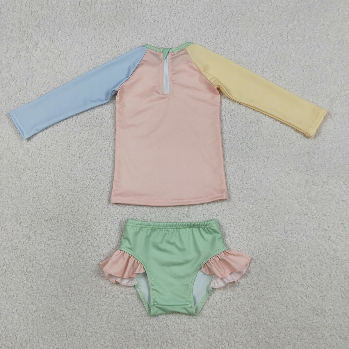 3.30 RTS NO MOQ （In stock）S0637 Long sleeves patchwork girls two pieces swimsuit