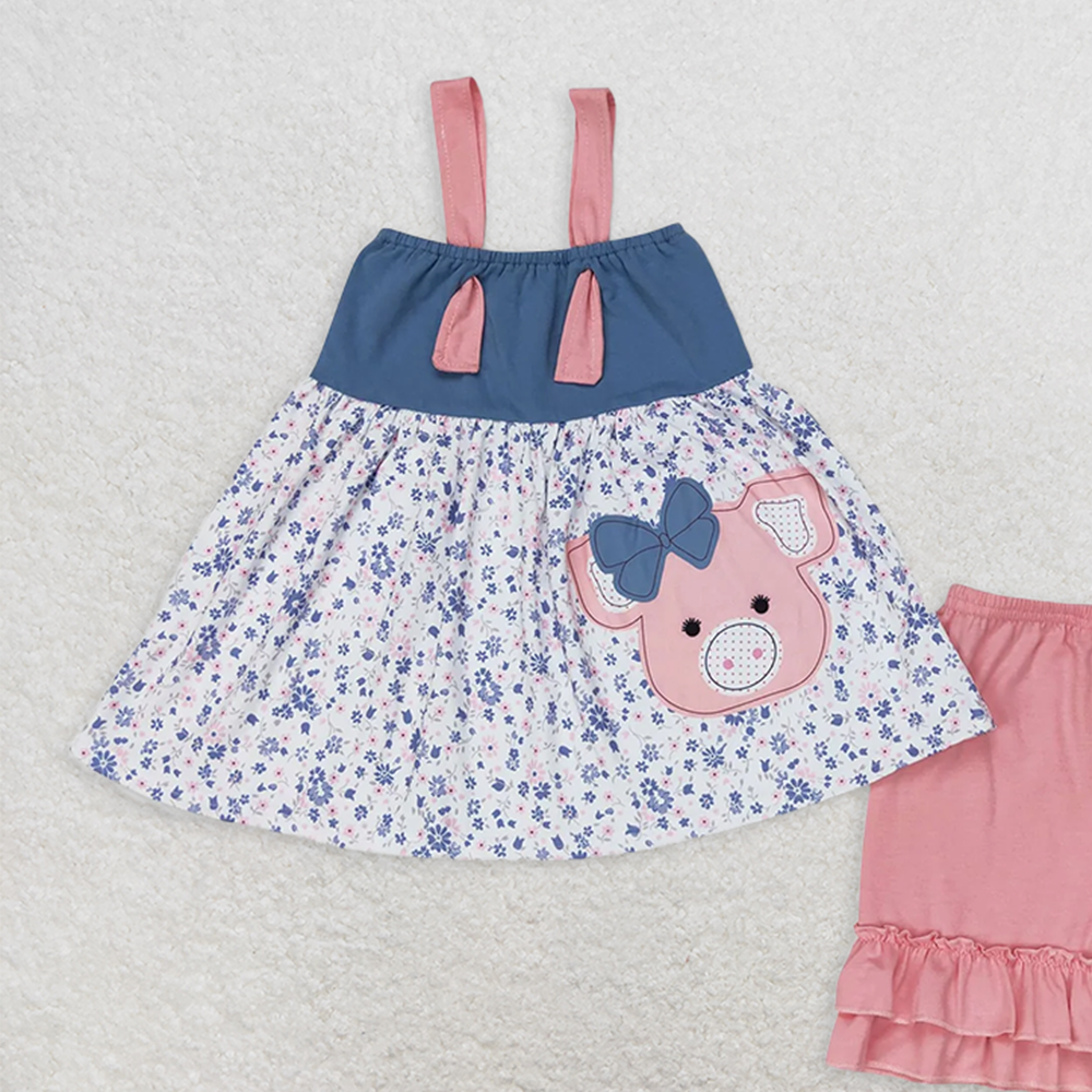 GSSO0493RTS NO MOQ Baby Girls Summer Outfits Pig floral tunic ruffle shorts girls summer clothes