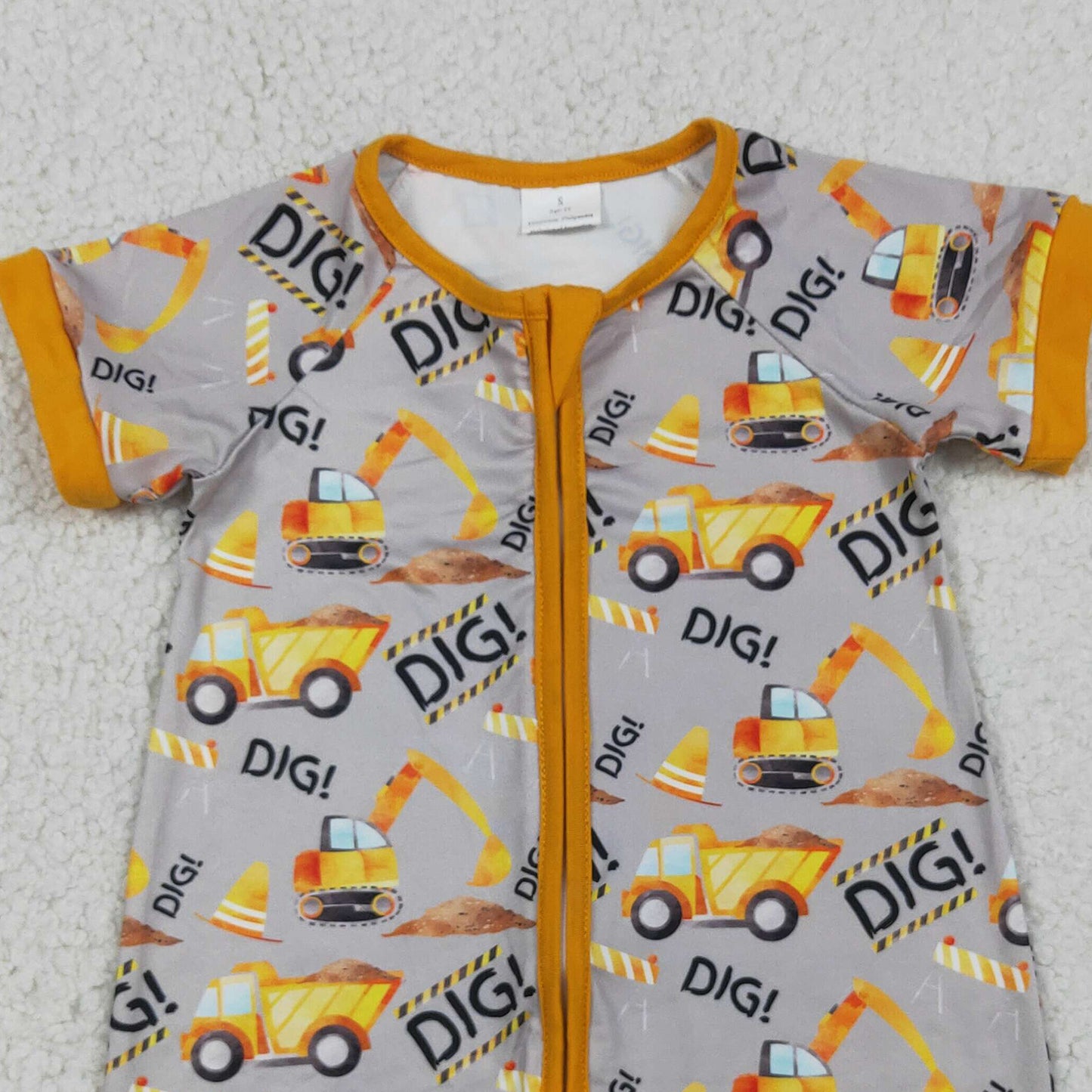 SR0844 RTS NO MOQ （In stock）Short sleeves dig excavator baby boy zipper romper