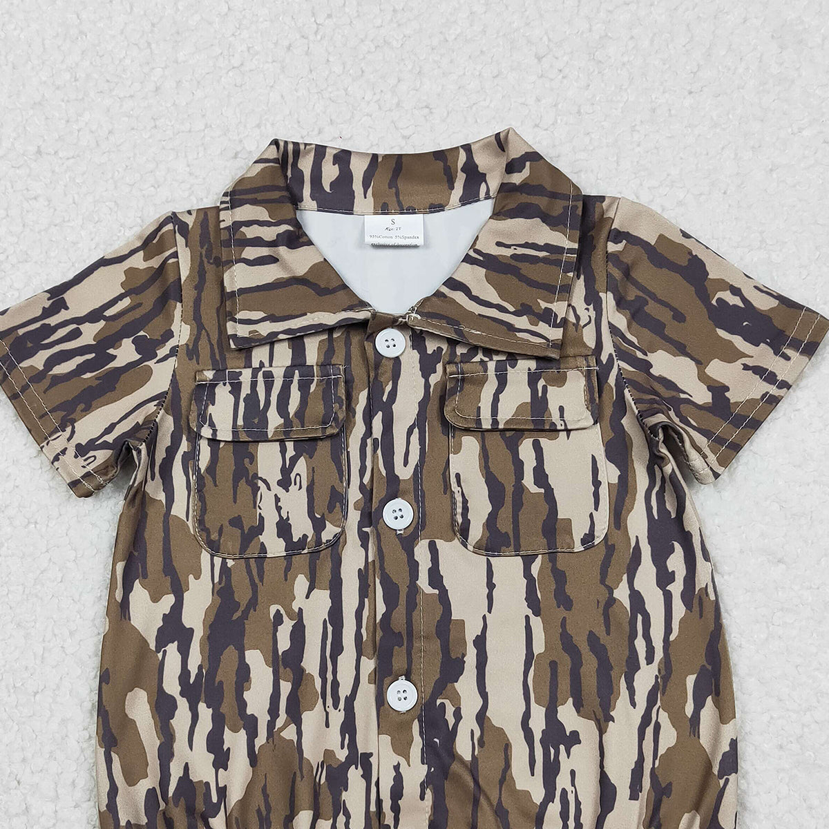 12.16 RTS NO MOQ （In stock）SR3653 Baby Boys Rompers Baby Boys Southern Olive Camo Button Pockets Rompers