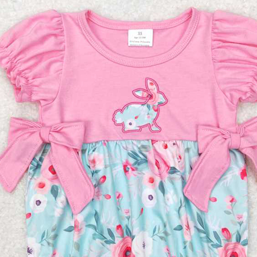 SR0573 New Rts No Moq 8-9 Days By Air Arrived it Short sleeves pink floral bunny baby girls easter romper