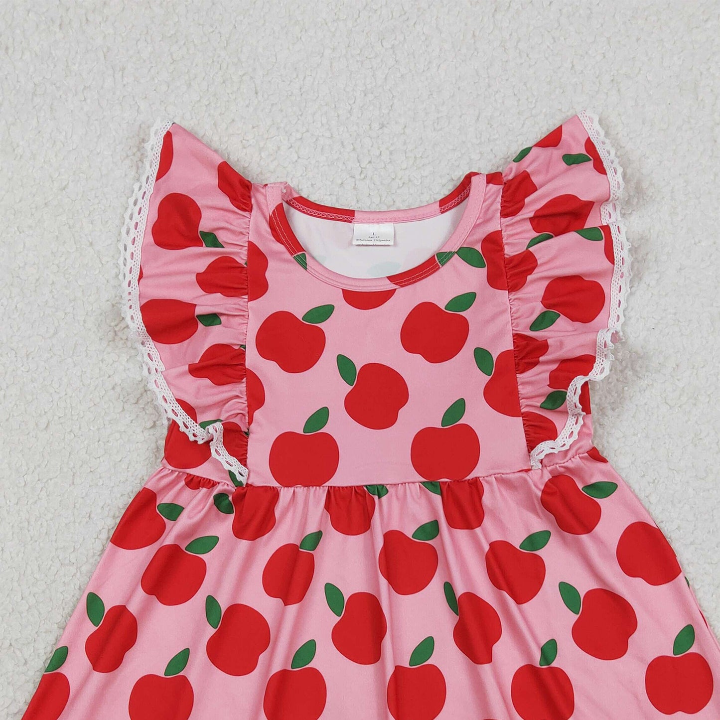 GSD3510 RTS NO MOQ （In stock ）Flutter sleeves apple ruffle kids girls back to school dress