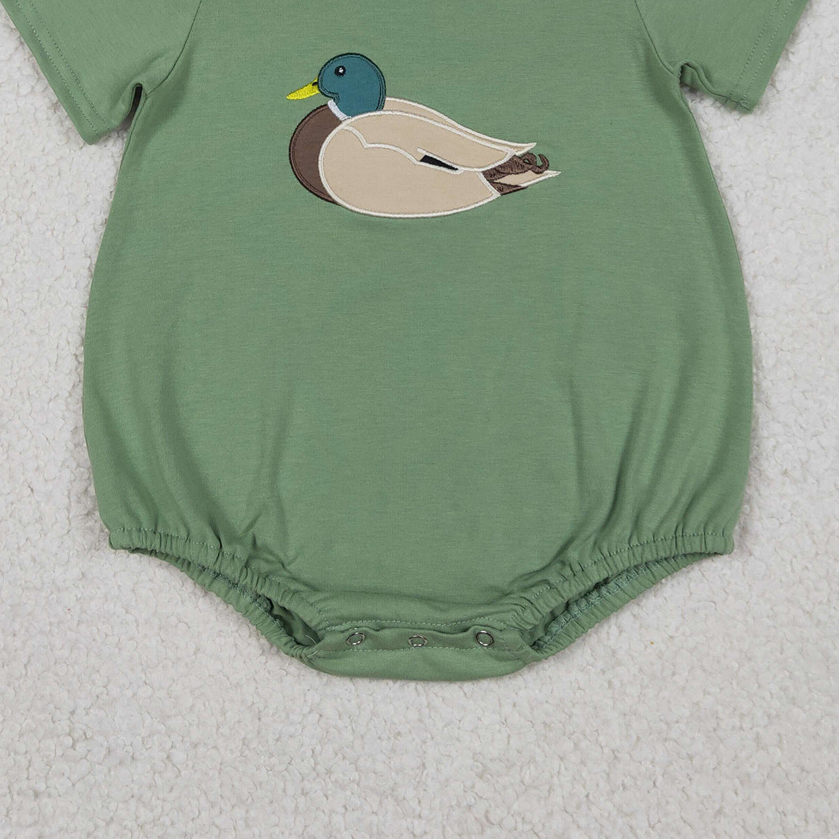 4.13 SR3444 RTS NO MOQ （In stock）Short sleeves green cotton duck embroidery baby boy romper