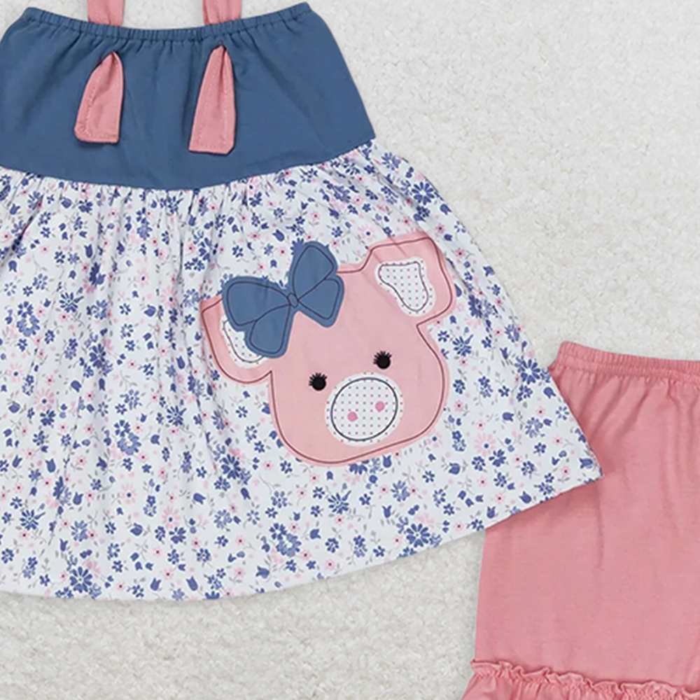GSSO0493RTS NO MOQ Baby Girls Summer Outfits Pig floral tunic ruffle shorts girls summer clothes