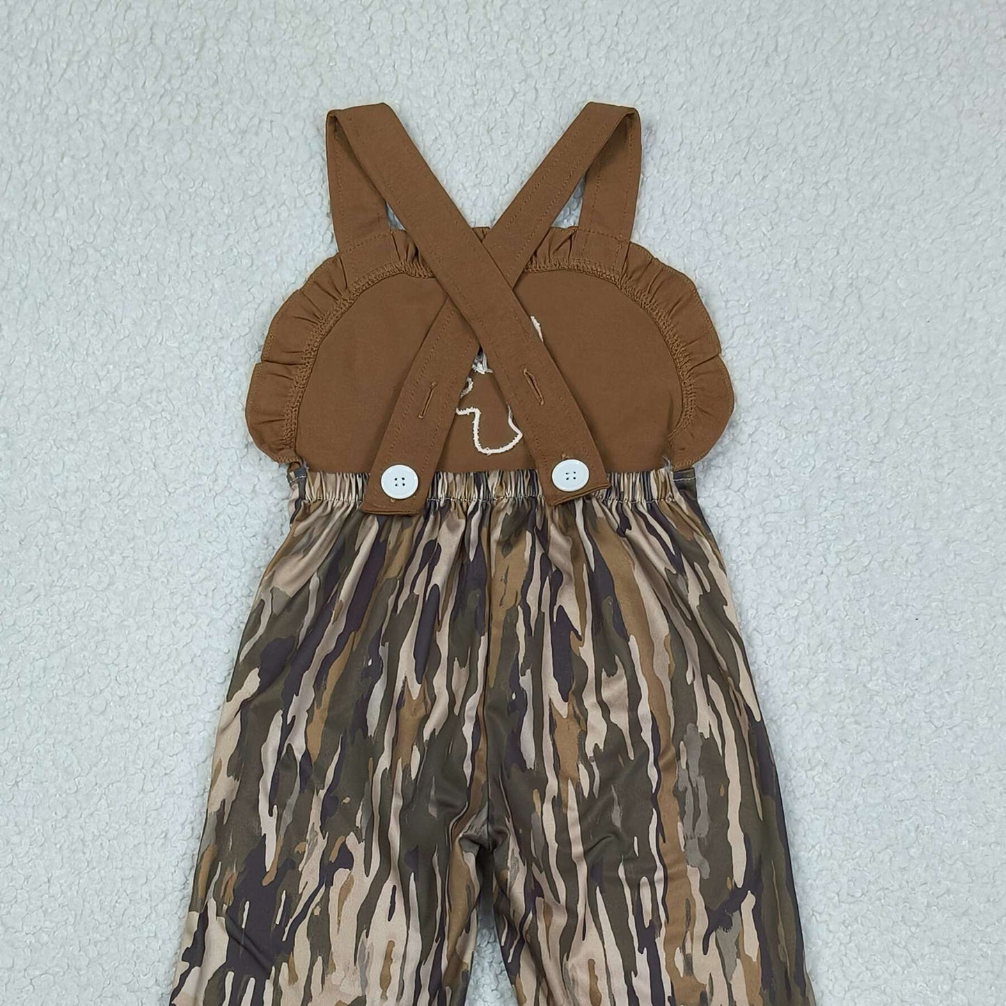 SR4047 RTS NO MOQ （In stock ）Deer embroidery brown ruffle camo kids girls jumpsuit  Reviews