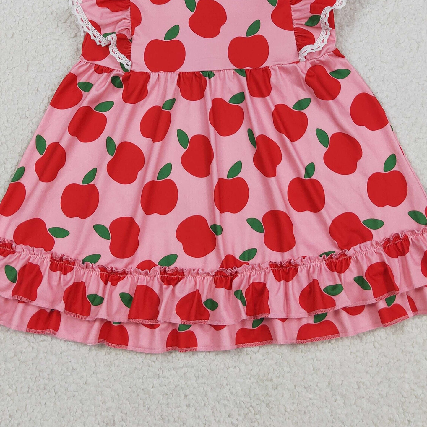 GSD3510 RTS NO MOQ （In stock ）Flutter sleeves apple ruffle kids girls back to school dress