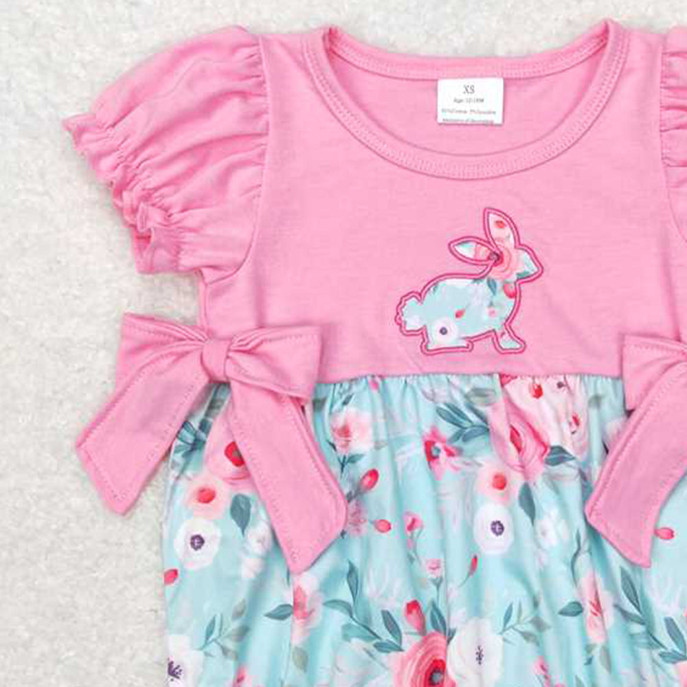 SR0573 New Rts No Moq 8-9 Days By Air Arrived it Short sleeves pink floral bunny baby girls easter romper