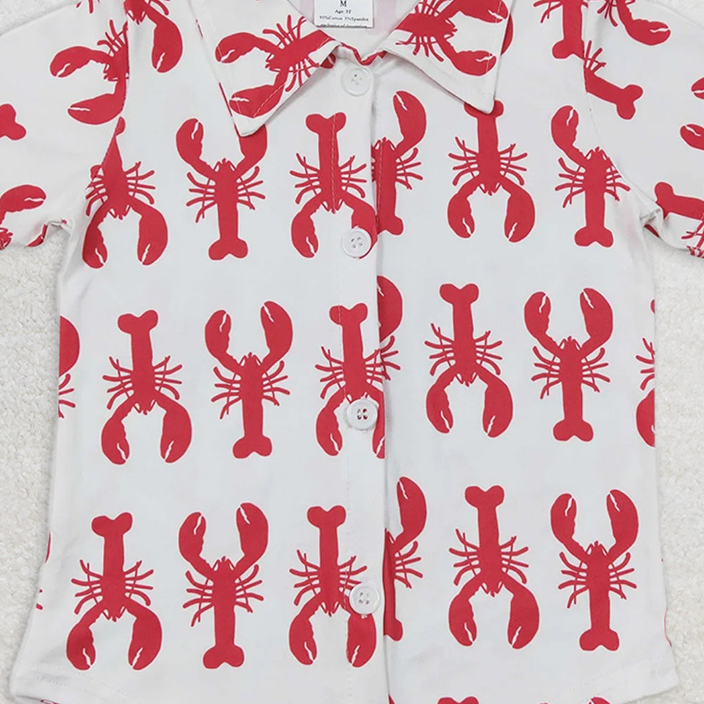 BT0161 RTS NO MOQ Baby Boys Summer Tops Baby Boys Lobster Short Sleeve button up shirts