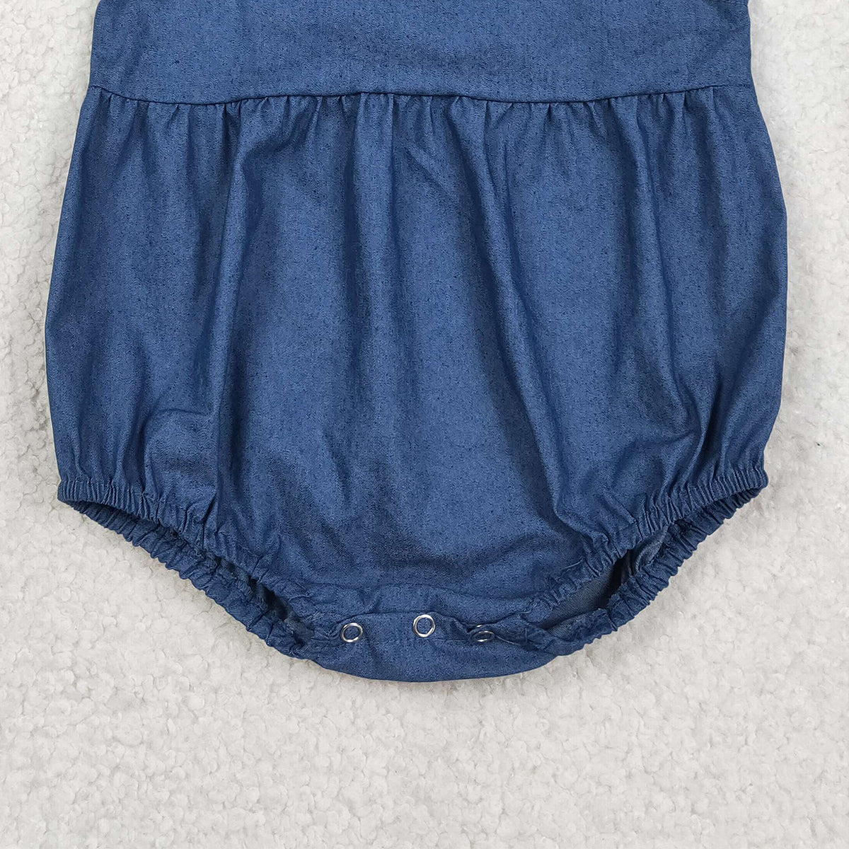 2.3 RTS NO MOQ （In stock）SR3734 Baby Girls Hot Blue Flutter Sleeve Denim Ruffle Rompers