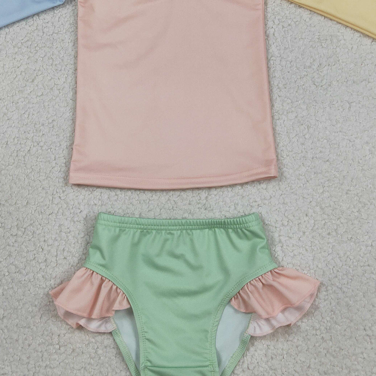 3.30 RTS NO MOQ （In stock）S0637 Long sleeves patchwork girls two pieces swimsuit