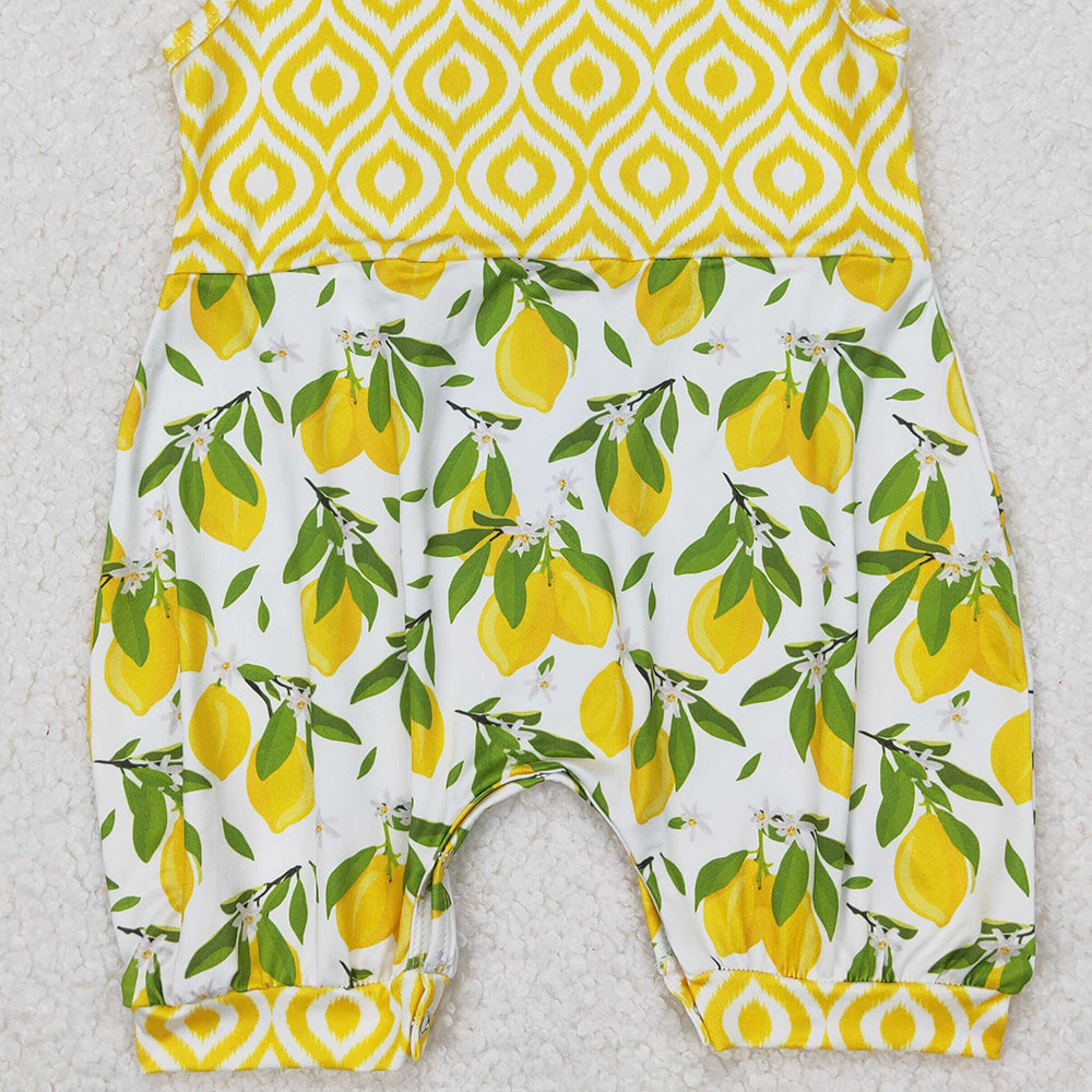4.24 SR2676 RTS NO MOQ Yellow sleeveless lemon baby girls summer romper